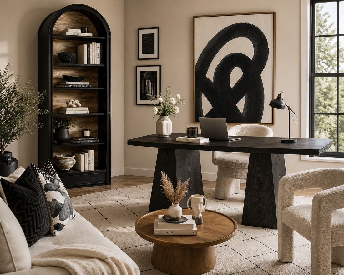 Modern Home Office Ideas: Black and Neutral Workspace