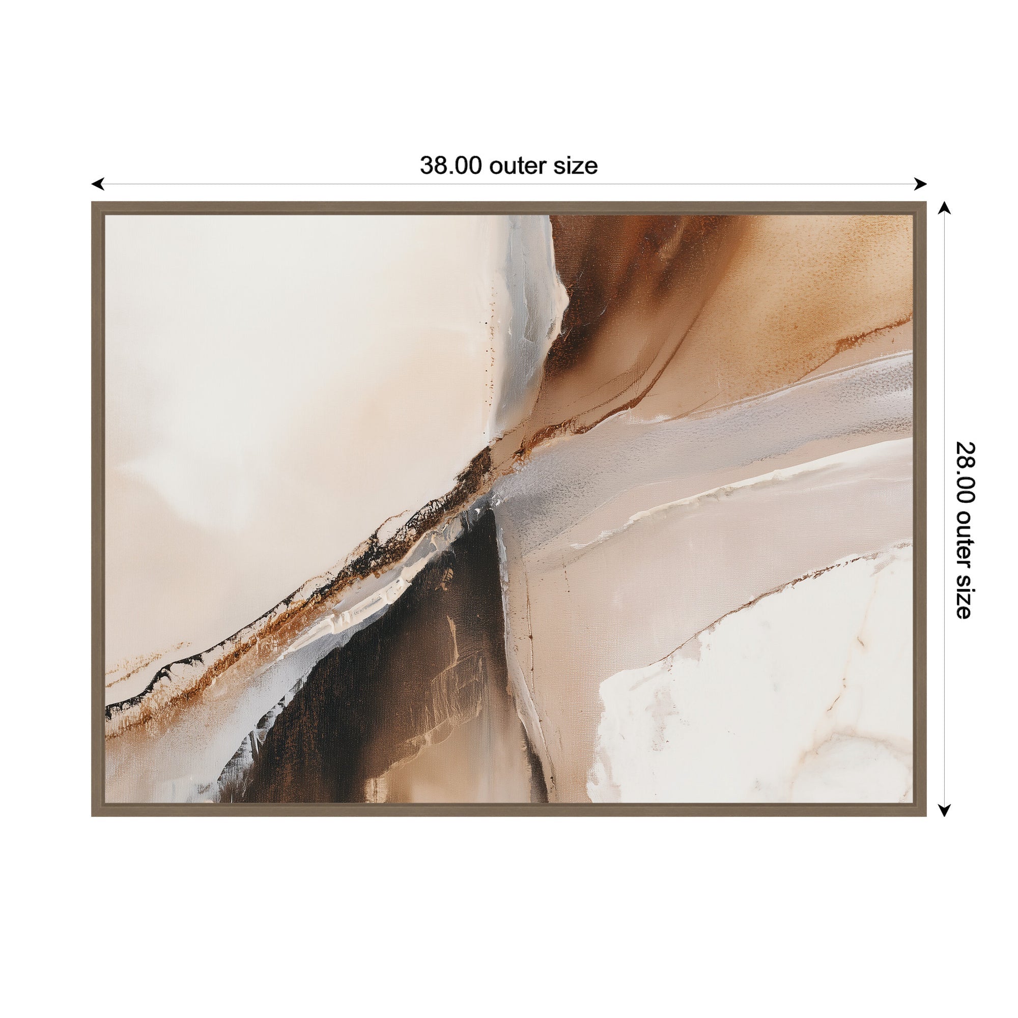 Abstract art print with measurement details on a white background