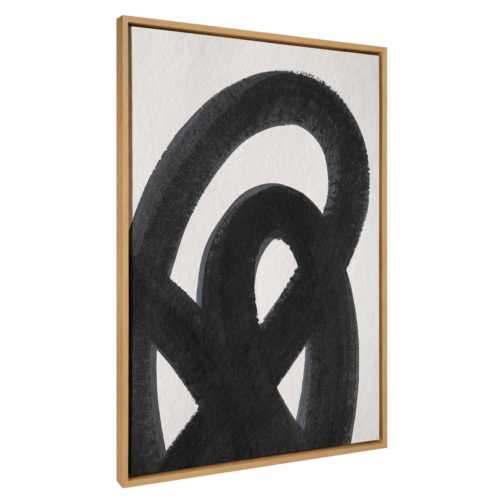 Abstract art piece with black and white design in a gold frame on a white background