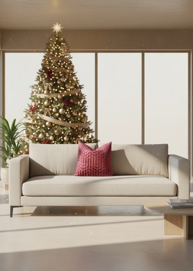 Red textured pillow on a white background