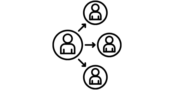 Diagram of four interconnected circles with each circle containing a person icon, symbolizing relationships or teamwork.