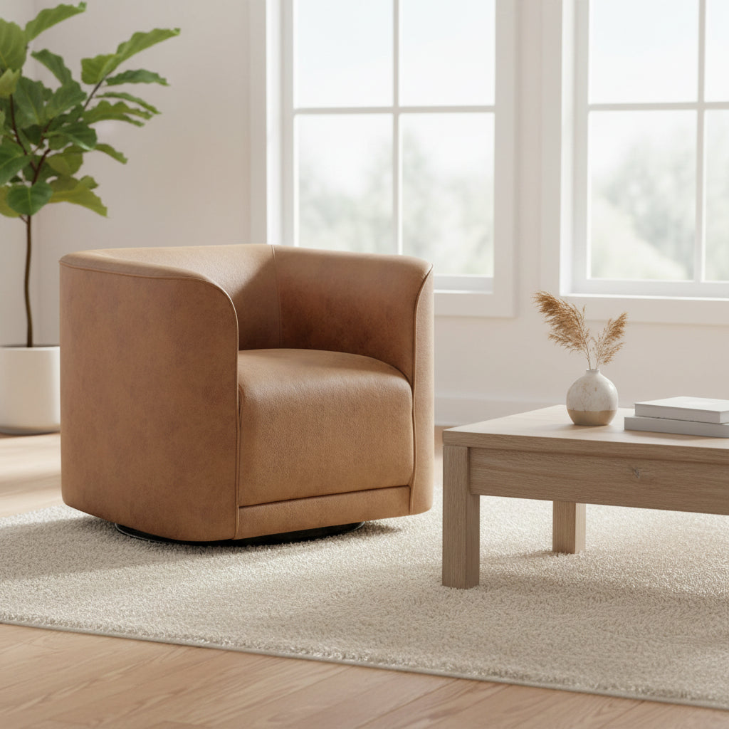 Brown swivel chair on a white background