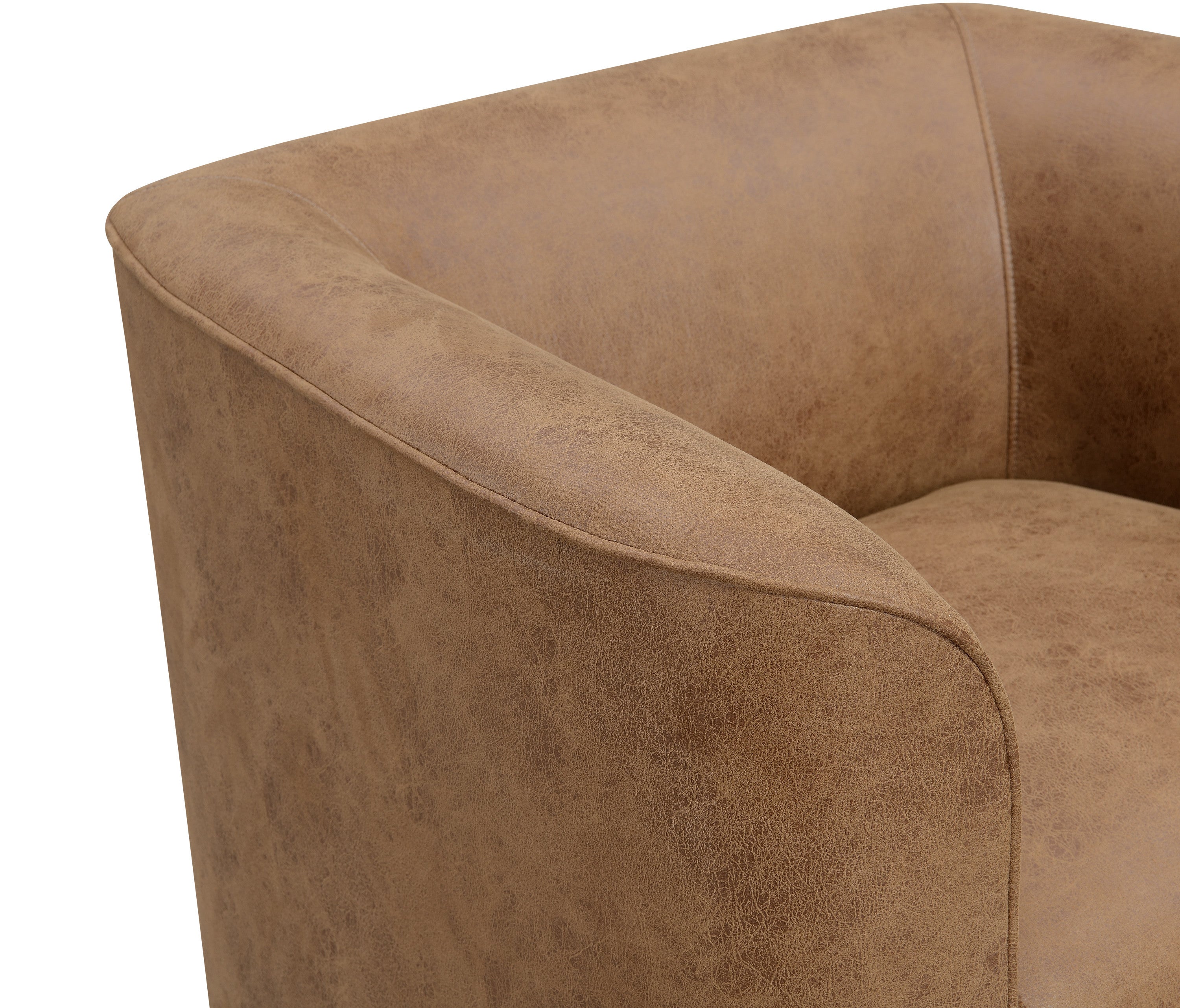 Close-up of a brown leather armchair on a white background