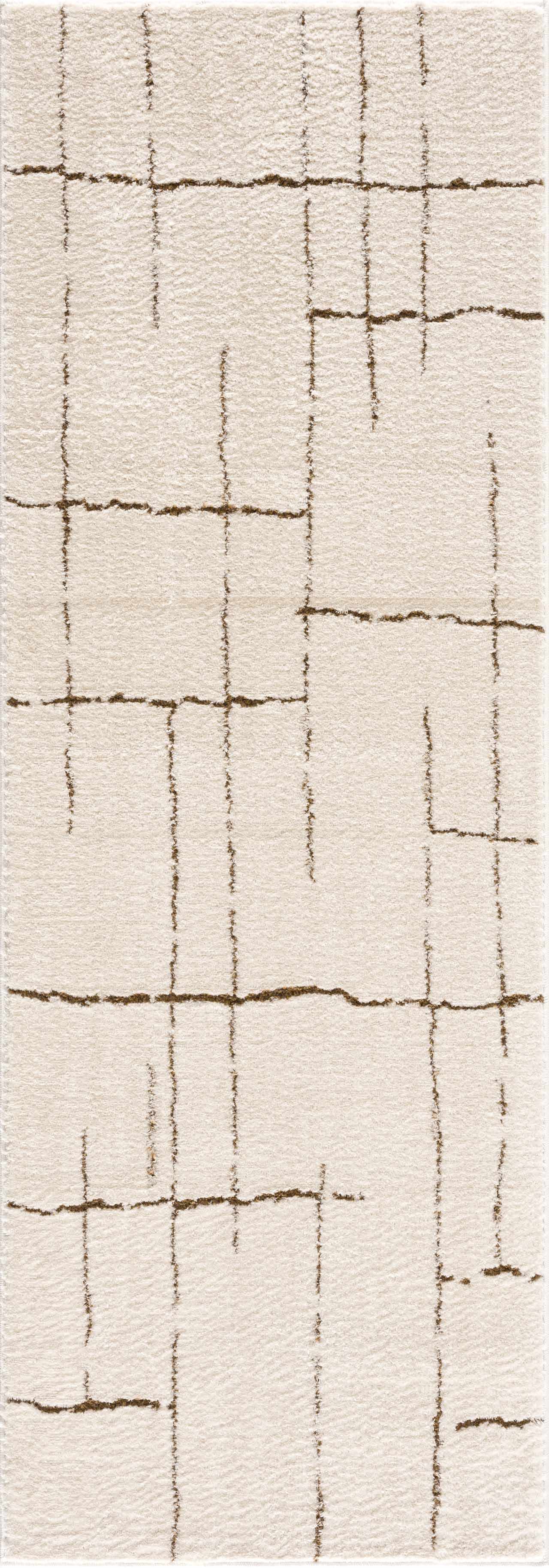 Textured area rug with grid pattern on a white background